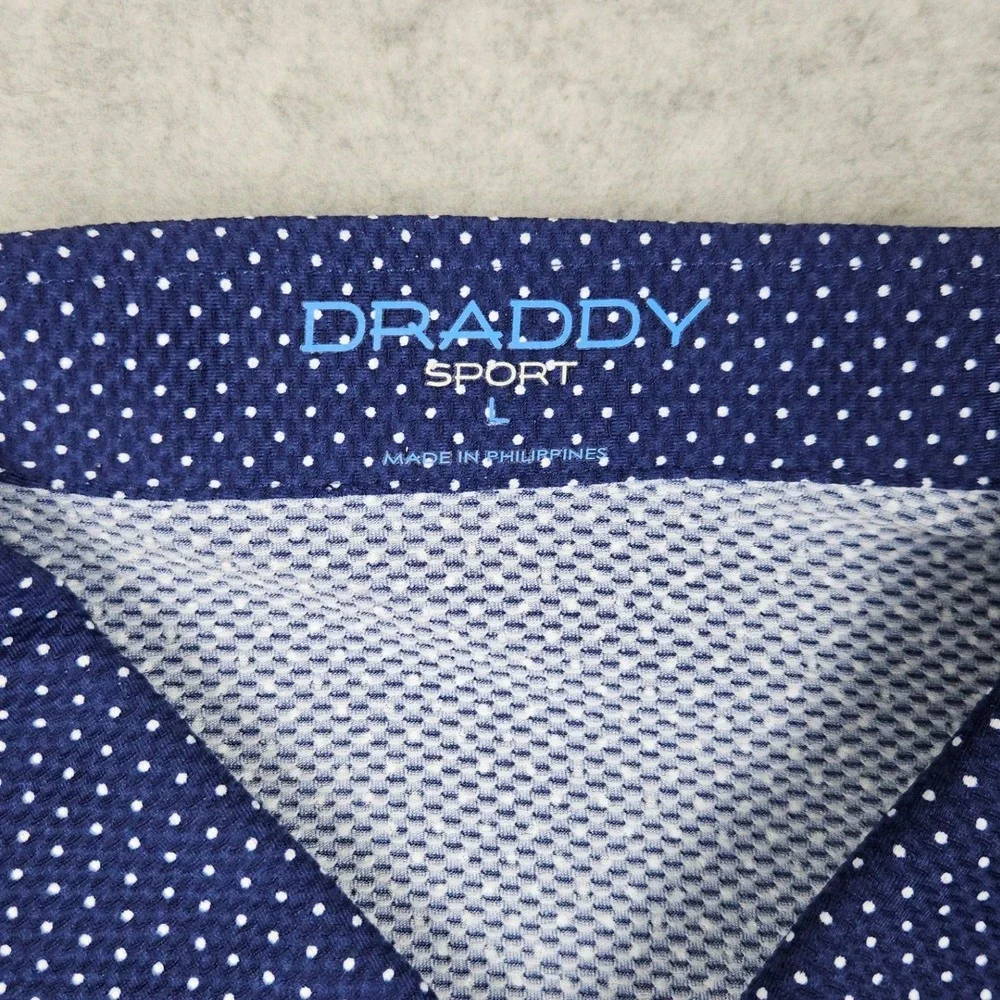 B Draddy Captain Cool Sport (Men's Large) Blue Polo Shirt Short Sleeve Dots Golf